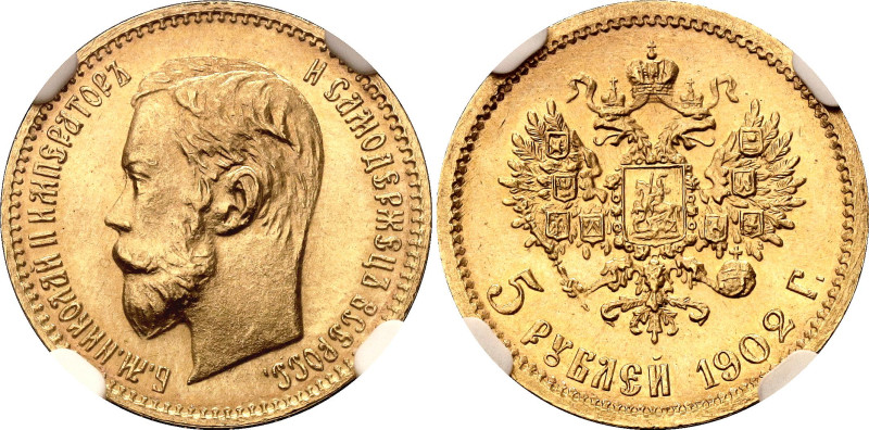 Russia 5 Roubles 1902 АР NGC MS67

Bit.# 29, N# 20953; Gold (.900) 4.30 g.; Ni...