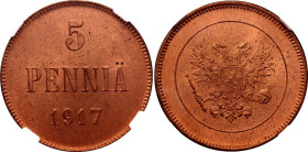 Russia - Finland 5 Pennia 1917 NGC MS65 RD