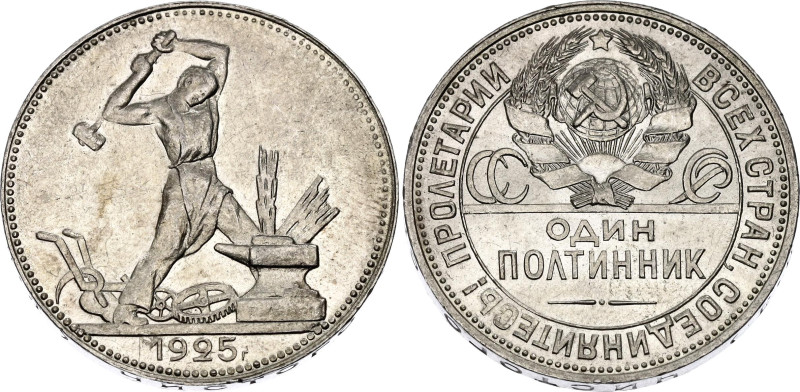 Russia - USSR Poltinnik 1925 ПЛ

Y# 89.2, Schön# 38, N# 4623; Silver 10.03 g.;...