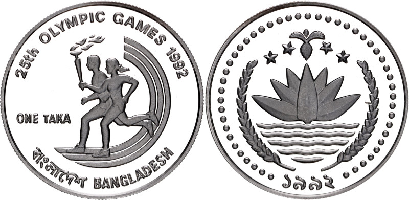 Bangladesh 1 Taka 1992

KM# 14, N# 41802; Silver., Proof; 25th Olympic Games B...