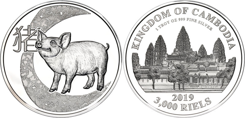 Cambodia 3000 Riels 2019

KM# 163, N# 316621; Silver., Proof; Norodom Sihamoni...