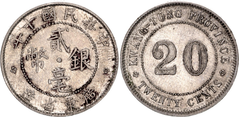 China Kwangtung 20 Cents 1921 (10)

Y# 423, N# 22630; Silver 5.36 g.; AUNC wit...