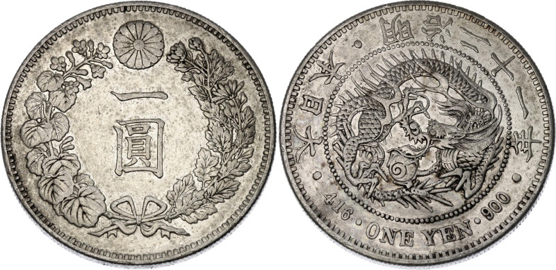Japan 1 Yen 1888 (21)

Y# 28a.2, N# 135906; Silver; Meiji (Mutsuhito); XF