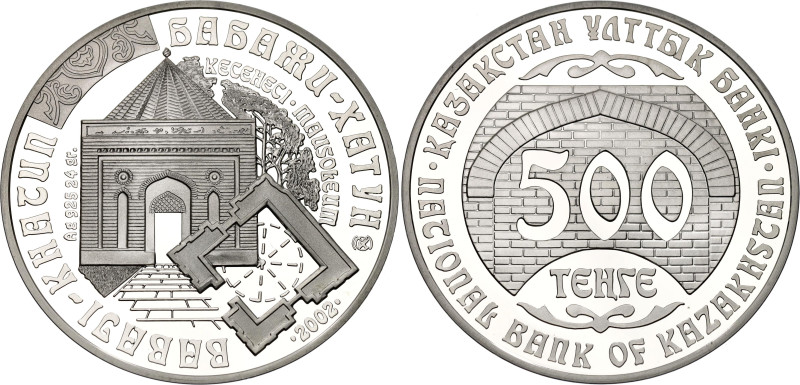 Kazakhstan 500 Tenge 2002

KM# 183, N# 16707; Silver, Proof; Babaji Mauzoleum