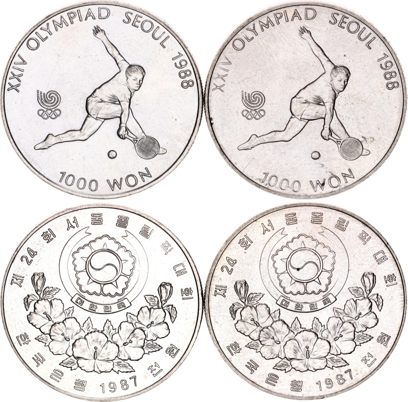 South Korea 2 x 1000 Won 1987

KM# 47, N# 14474; Copper-nickel; Olympic Games ...