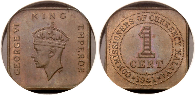 Malaya 1 Cent 1941 I NGC MS63 BN

KM# 2, Schön# 35, N# 11296; Bronze; George V...