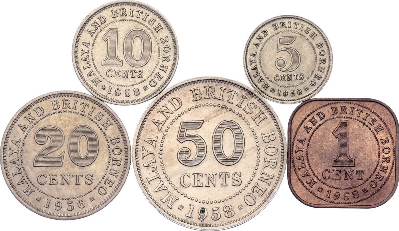 Malaya 1 - 5 - 10 - 20 - 50 Cents 1956 - 1958

KM# 1 - 5; Copper-Nickel & Bron...