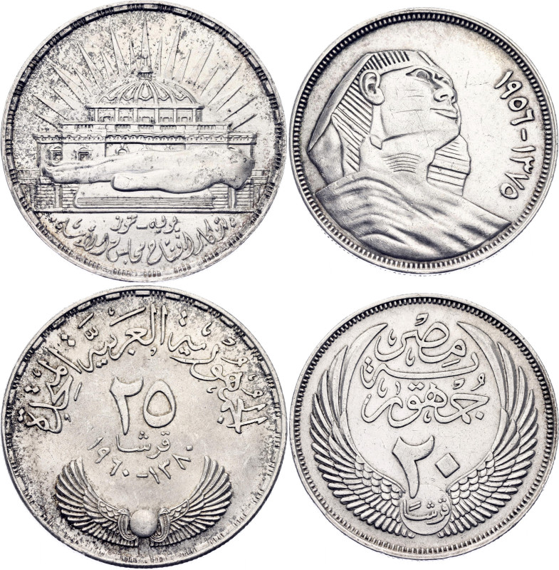 Egypt 20 - 25 Piastres 1956 - 1960

KM# 384, 400; Silver; Sphinx / 3rd Year of...