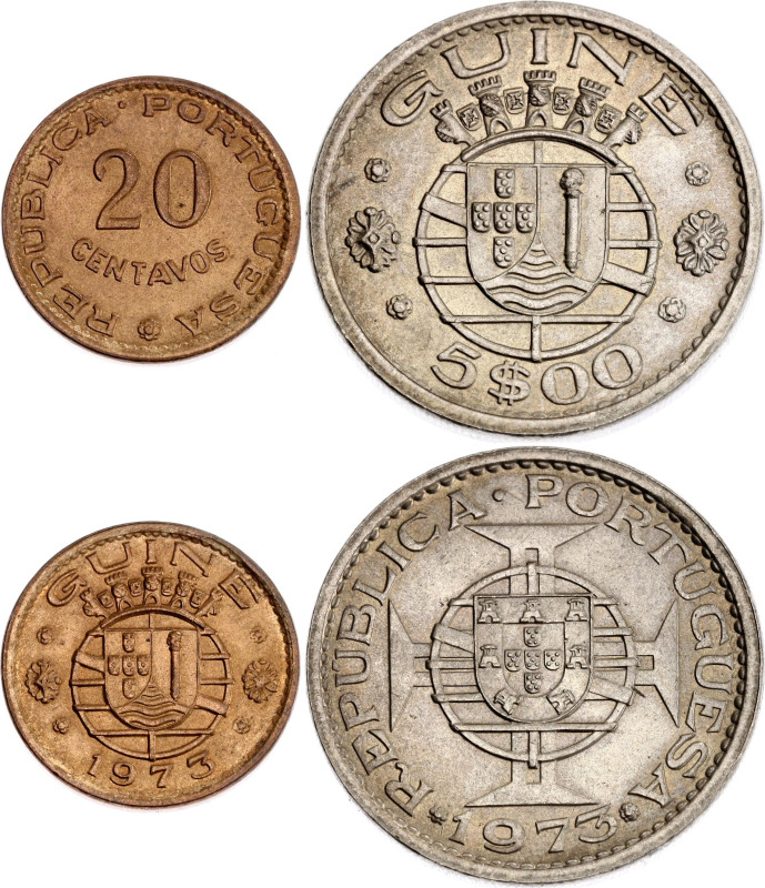 Guinea-Bissau 20 Centavos - 5 Escudos 1973

KM# 13, 15; Bronze & Copper-nickel...