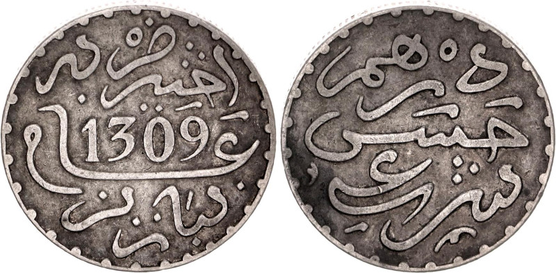 Morocco 1 Dirham 1891 AH 1309 Key Date

Y# 5, N# 19214; Silver; Moulay al-Hasa...