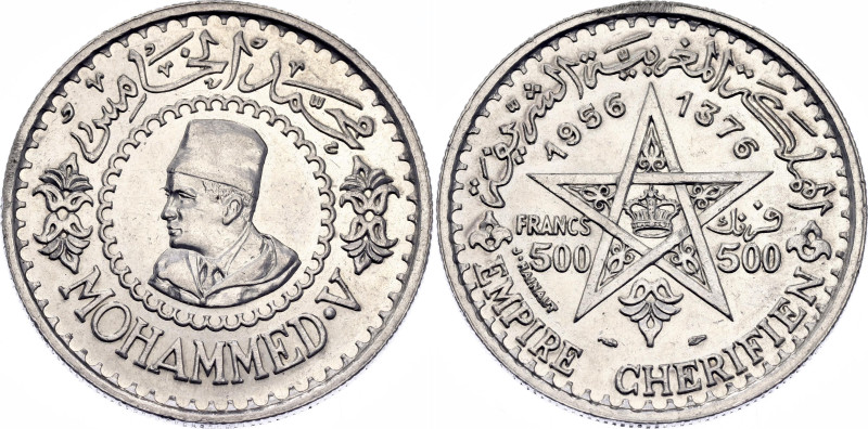 Morocco 500 Francs 1956 AH 1376

Y# 54, N# 8403; Silver; Mohammed V; Paris Min...