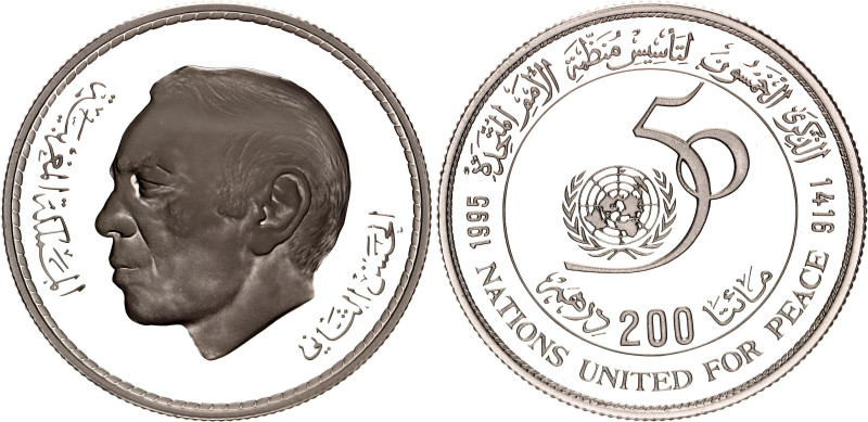 Morocco 200 Dirhams 1995 AH 1416

Y# 102, N# 62280; Silver., Proof; al-Hassan ...