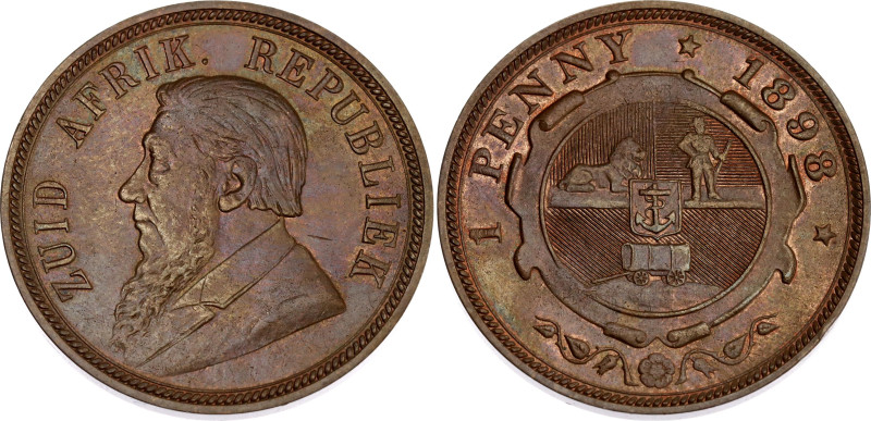 South Africa 1 Penny 1898

KM# 2, Hern# Z4; Bronze; Pretoria Mint; AUNC; Red m...