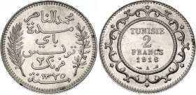 Tunisia 2 Francs 1916 A AH 1335