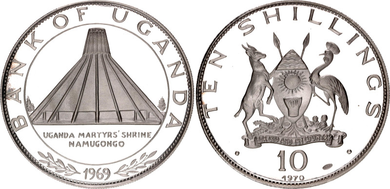 Uganda 10 Shillings 1970

KM# 10, N# 23906; Silver., Proof; Visit of Pope Paul...