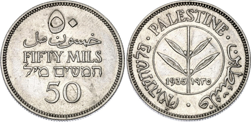 Palestine 50 Mils 1935

KM# 6, Aharoni# 6, N# 8550; Silver; XF/XF+