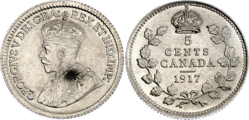 Canada 5 Cents 1917

KM# 22, N# 416; Silver; George V; UNC with mint luster