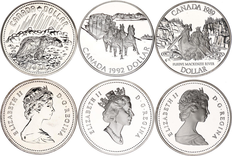 Canada 3 x 1 Dollar 1980 - 1992

Silver; Polar Bear, People in Canoe, Stage Co...