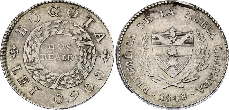 Colombia 2 Reales 1848 Edge Defect

KM# 105, N# 30219; Silver; Bogota Mint; XF...