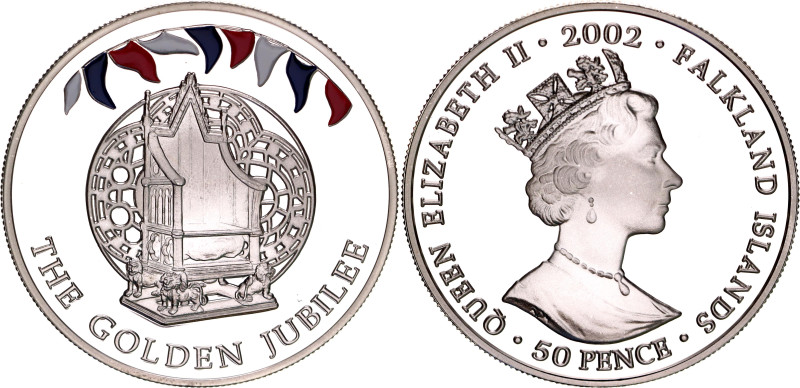 Falkland Islands 50 Pence 2002

KM# 81a.1; Silver., Proof; Elizabeth II; 50th ...