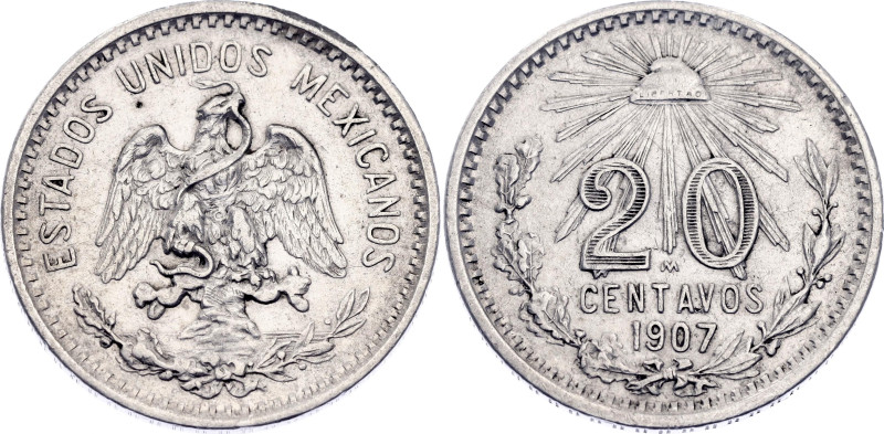 Mexico 20 Centavos 1907 M

KM# 435, N# 13835; Straight "7"; Silver; Mexico Min...