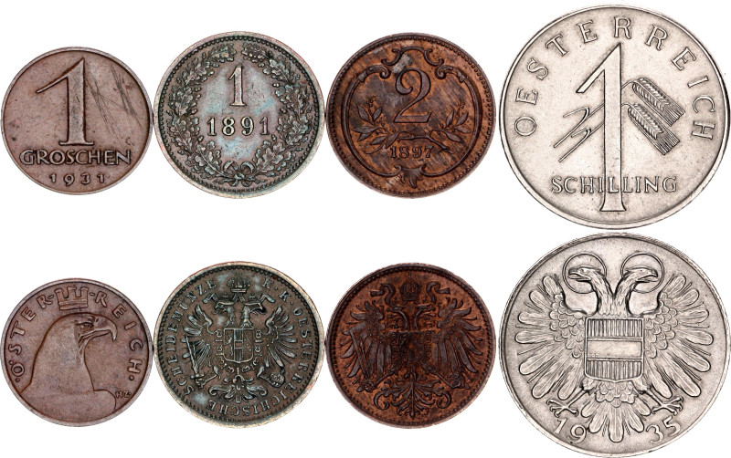 Austria Lot of 4 Coins 1891 - 1935

Copper & Copper-nickel; Franz Joseph I; XF...