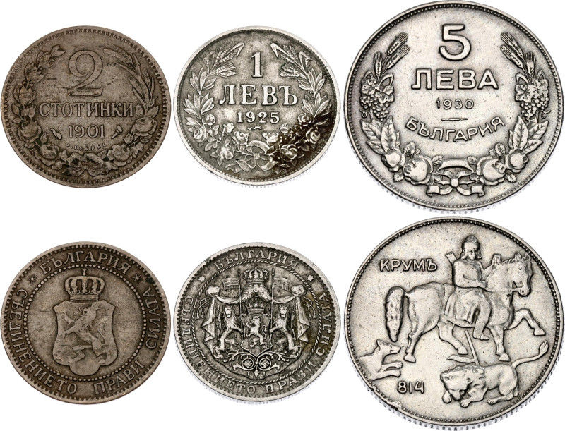 Bulgaria Lot of 3 Coins 1901 - 1930

KM# 23.1, 37, 39; Various Rulers, Dates &...