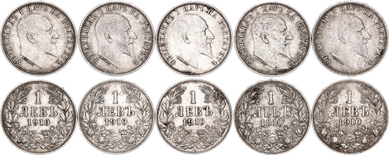 Bulgaria 5 x 1 Lev 1910

KM# 28, N# 12344; Silver., Total weight: 24.80 g.; Fe...