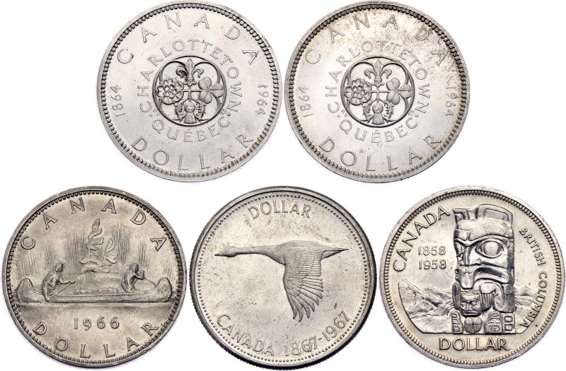 Canada 5 x 1 Dollar 1958 - 1967

Silver., Total weight: 116.01 g.; Elizabeth I...