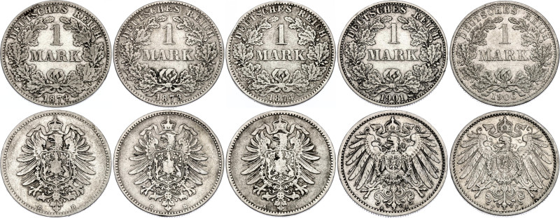 Germany - Empire 5 x 1 Mark 1873 - 1906

KM# 7, 14; Silver; Wilhelm I & Wilhel...