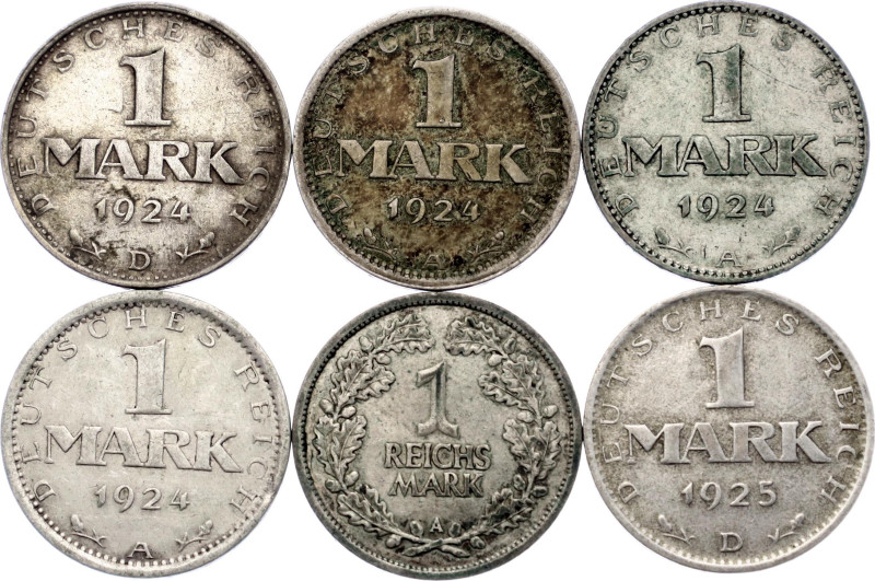 Germany - Weimar Republic Lot of 6 Coins 1924 - 1925

KM# 42, 44; Silver., Tot...