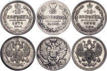 Russia 3 x 10 Kopeks 1822 - 1893