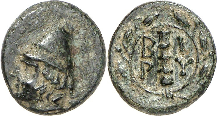 TROAS. 
STÄDTE. 
BIRYTIS. AE-Chalkus 12/11mm (386/310 v.Chr.) 1,36g. Kabeirosk...