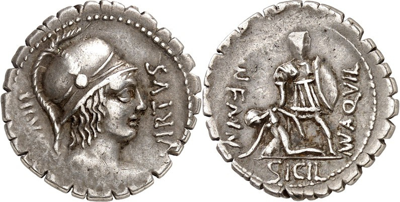 RÖMISCHE REPUBLIK : Silbermünzen. 
Mnaeus Aquillius Mnaeii filius Mnaeii nepos ...
