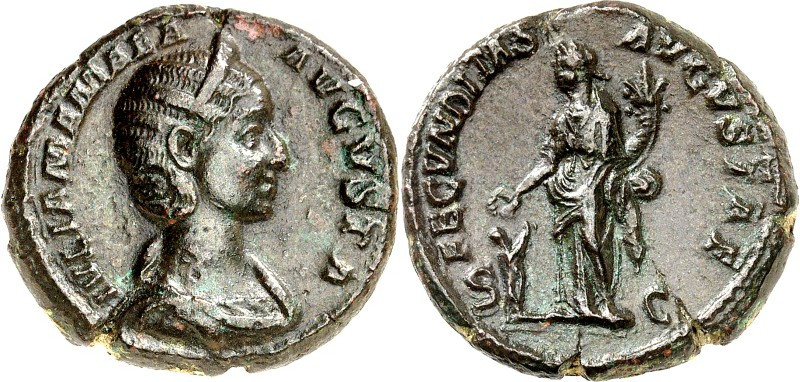 RÖMISCHES KAISERREICH. 
Iulia Mamaea, Mutter des Sev. Alexander 222-235. AE-As ...