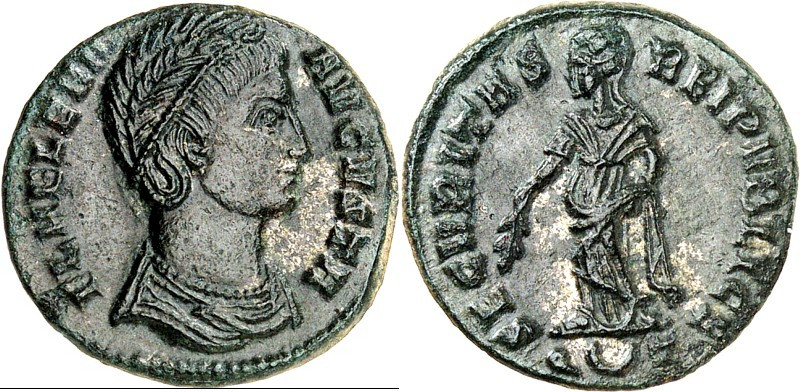 RÖMISCHES KAISERREICH. 
Helena (Hl.), Mutter von Constantinus I. +329. AE-Folli...