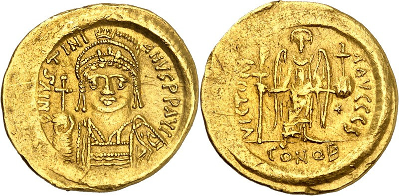 BYZANZ. 
IUSTINIANUS I. 527-565. Solidus (537/553) 4,49g, Ravenna. Büste mit Pa...