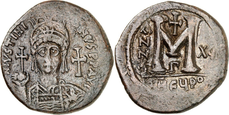 BYZANZ. 
IUSTINIANUS I. 527-565. AE-Follis 37/35mm ("16"= 542/543) 23,98g, Theu...