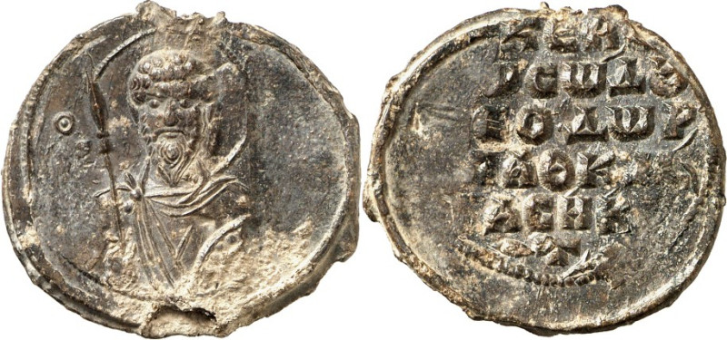 BYZANTINISCHE BLEISIEGEL. 
Theodoros, Asekretis 1020/1050. Bleisiegel 27/29mm 1...