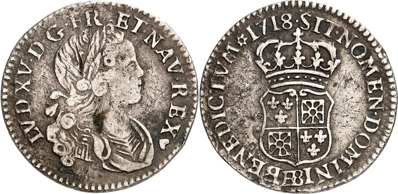 FRANKREICH. 
Louis XV. 1715-1773. 1/10 Ecu Vertugadin 1716 BB Straßburg. Büste ...