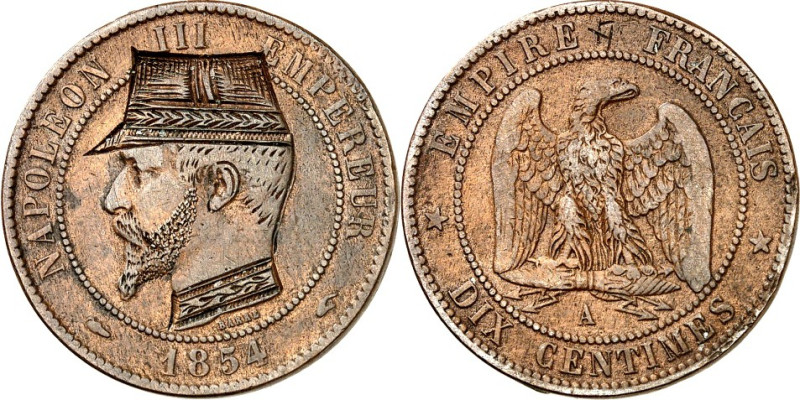 FRANKREICH. 
Napoleon III. Spottmünzen und -medaillen 1852-1870. Cu- 10 Cents 1...