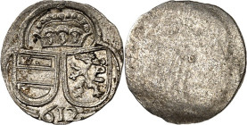 Römisch Deutsches Reich. 
Ferdinand II., als Erzherzog 1592-1618. 2 Pfennig 1612 Graz Krone ü. Wappen u. Jz.,einseitig. Her.&nbsp; 146. R. 


vz