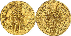 Römisch Deutsches Reich. 
Ferdinand II. 1619-1637. Goldgulden 1634 K-B Kremnitz. Kaiser steht in Ornat n.r. / gekr. nimb. Madonna Fr. 169. Her.&nbsp;...