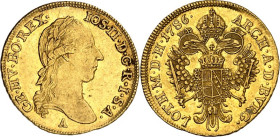 Römisch Deutsches Reich. 
Joseph II. 1780-1790. Dukat 1786 A, Wien. Kopf n. r. / Gekrönter Doppeladler. Her.&nbsp; 28, J.&nbsp; 21. F.299. 


GOLD...