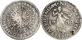 Aachen, Stadt. 
z.Z. Josef I. 1705-1711. Ratszeichen zu 8 Mark 1708 Adler n. l. im doppelten Umschriftkreis / Frau füllt ein Römerglas aus einer Wein...