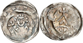 Bamberg, Bistum. 
Heinrich von Bilversheim 1242-1257. Pfennig 0,49 g Barhäupt. Brustb mit 8 Locken, in der Rechten ein Kreuz/ Giebelkirche zw. 2 Türm...