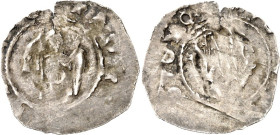 Bayern. 
Regensburg, hzgl. bayrische Münzstätte. 
Heinrich X. der Stolze / Luitpold IV. 1126-1138, 1139-1141. Pfennig (1130/1140) 0,95g. Herzog thro...