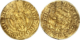 Brandenburg/-Franken. 
Friedrich IV. 1495-1515. Goldgulden o.J. Schwabach. Blumenkreuz mit 4 Wappen / Johannes d. T., zwischen den Füßen ein Brackenk...