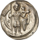 Brandenburg- Markgrafschaft. 
Otto II. 1184-1205. Brakteat 0,87g. Markgraf steht mit Fahne und Schild n.r., oben 2 Türmchen. Berger&nbsp; 1683, Slg.L...