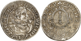 Brandenburg/-Preussen. 
Georg Wilhelm 1619-1640. Kipper-Sechsgröscher 1623 Krossen. Brb. n.r. / Verzierter Zepterschild, oben Reichsapfel mit 6. Bahr...